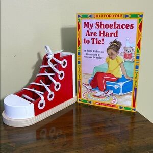 Wooden Lacing Shoe & My Shoelaces Are Hard To Tie! Book (K-1st)
